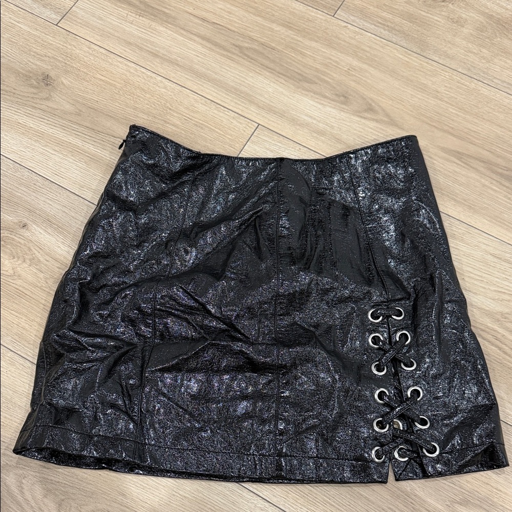 Forever 21 Shiny Black Lace-Up Mini Skirt